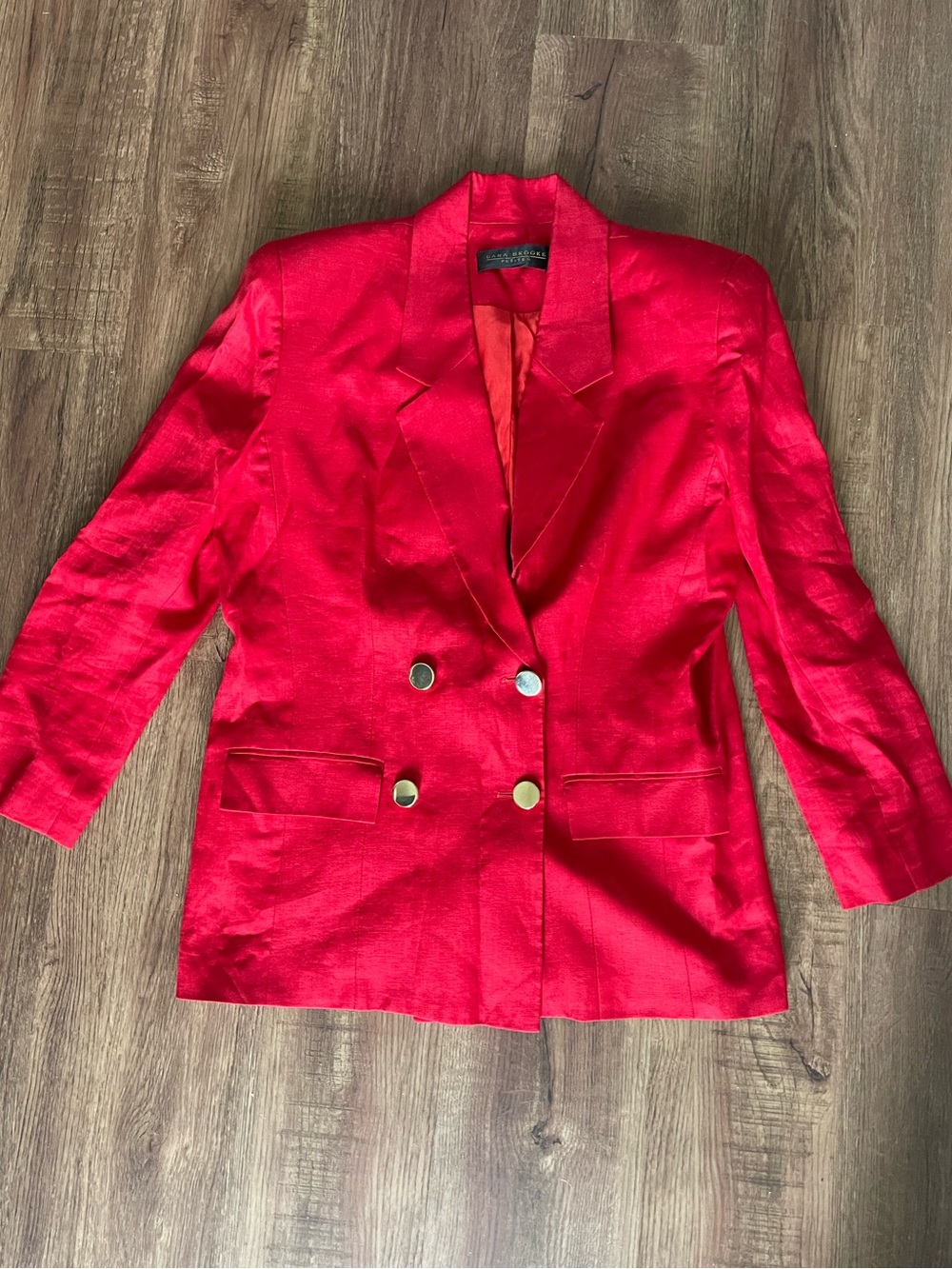 Red Double-Breasted Blazer with Gold Buttons